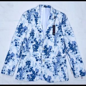 J. Ferrar Blue & White Floral Blazer Sportcoat